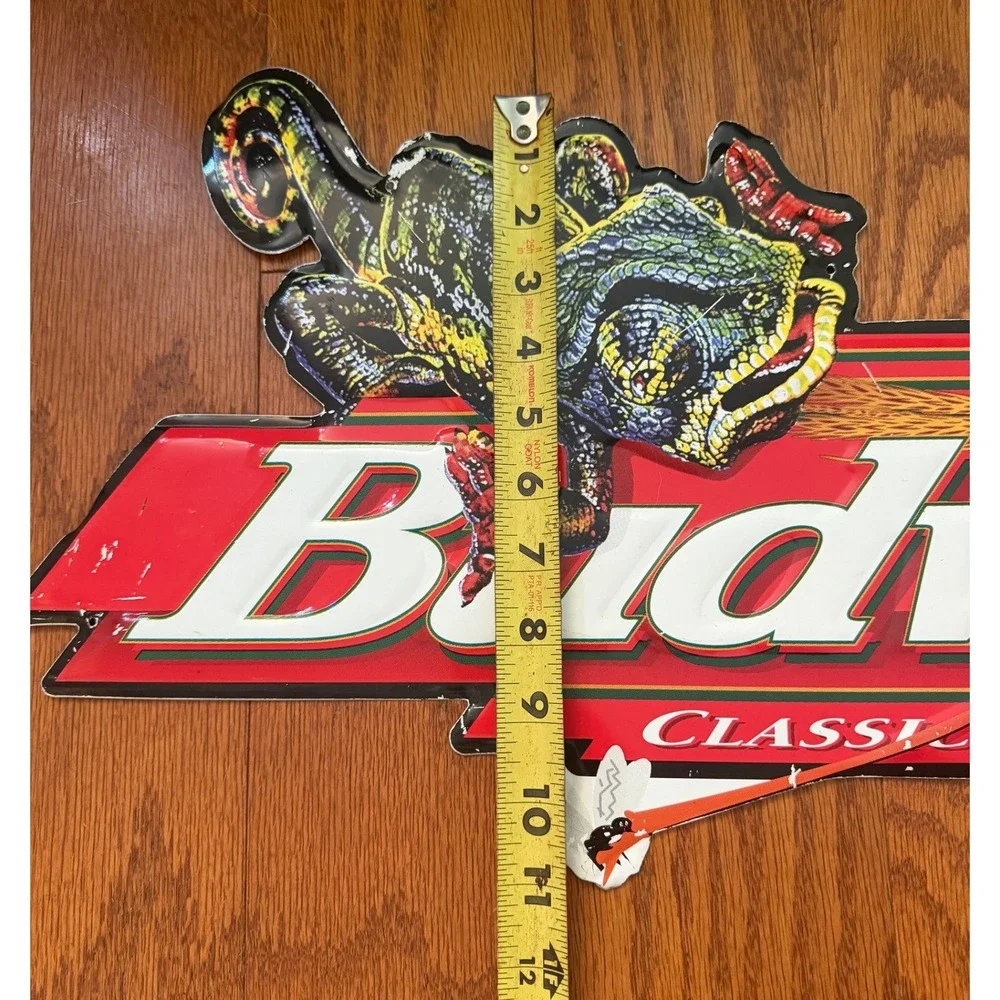 VINTAGE BUDWEISER LIZARDS FROG METAL SIGN 31 in X 9 in